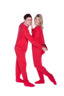 Jersey Knit Adult Footed Pajamas in Red